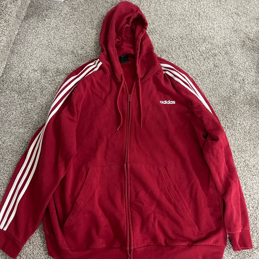 Adidas Men's Bold Red Zip-Up Hoodie - Picture 2 of 5